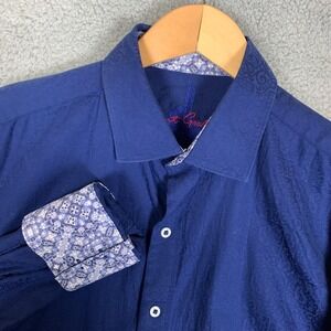 Robert Graham Mens Medium M Navy Paisley Flip Cuff Shirt Long Sleeve Classic Fit